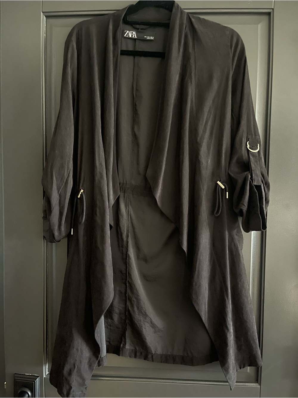 ZARA Black Draped Trench Coat with Roll-Tab Sleeves
